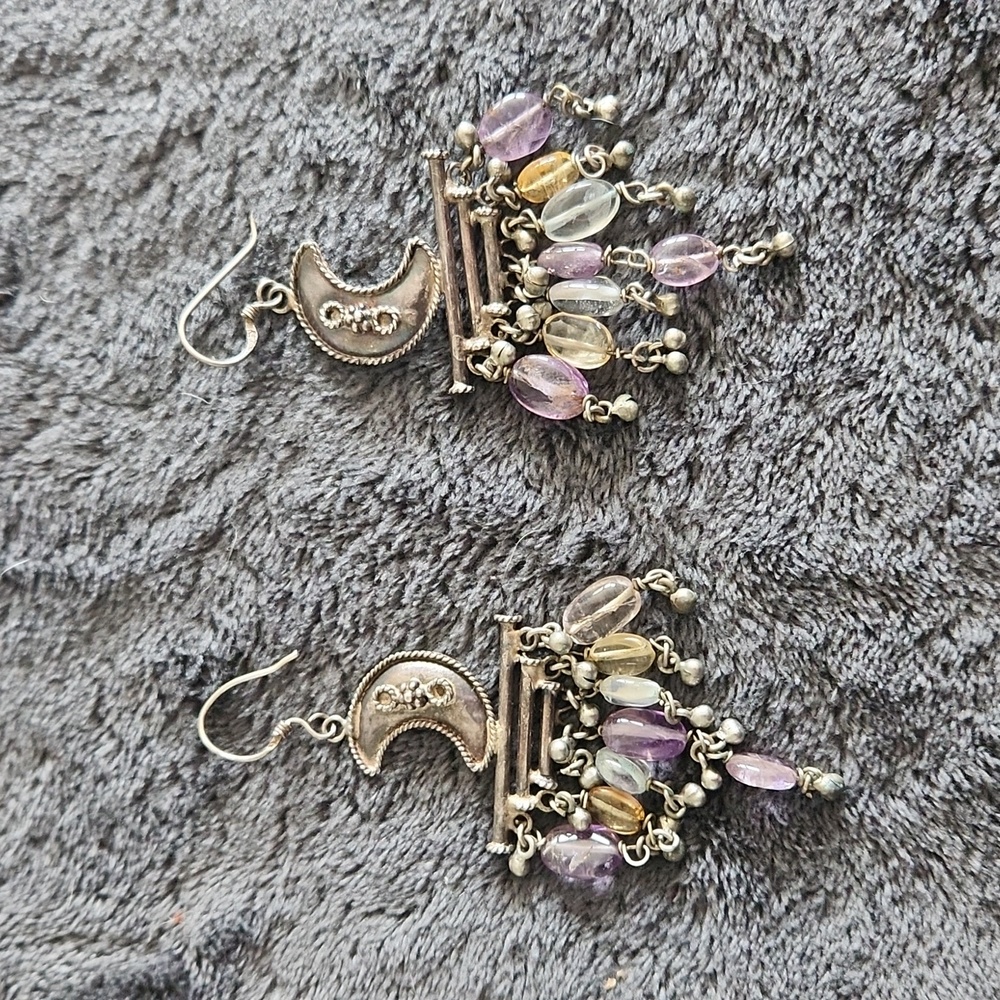 Celestial silver moon dangle earrings